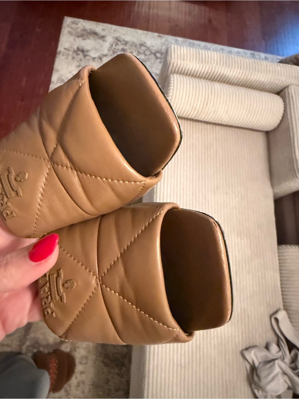 Prada Quilted Tan Leather Slide Mules - Picture 4 of 9